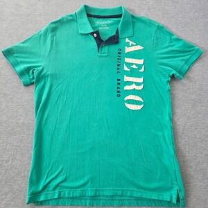Aeropostale Mens XL TG Green Short Sleeve Collared Polo Shirt AERO Logo